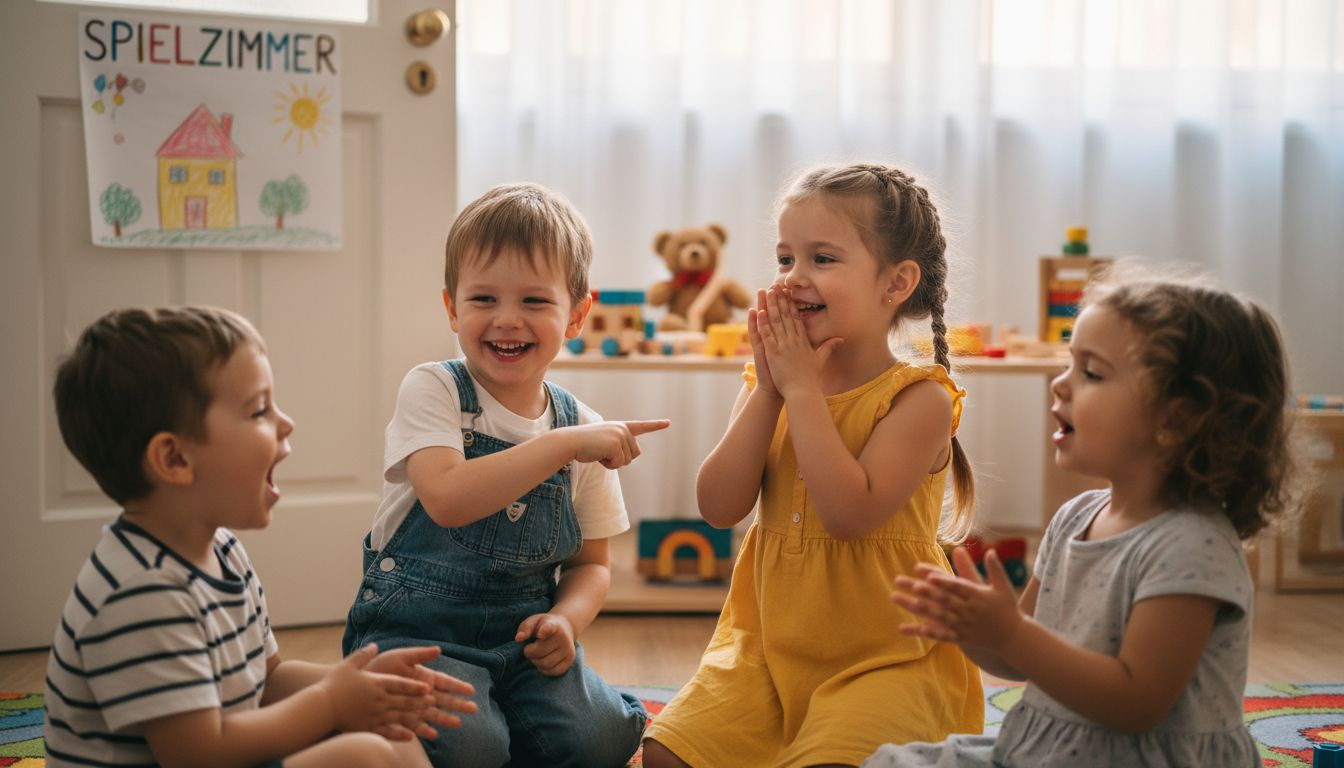Im Kindergarten singen die Kinder gemeinsam und haben dabei viel Spaß miteinander. Sie tauschen sich aus, lachen und lernen spielerisch voneinander, während sie bekannte Lieder anstimmen.