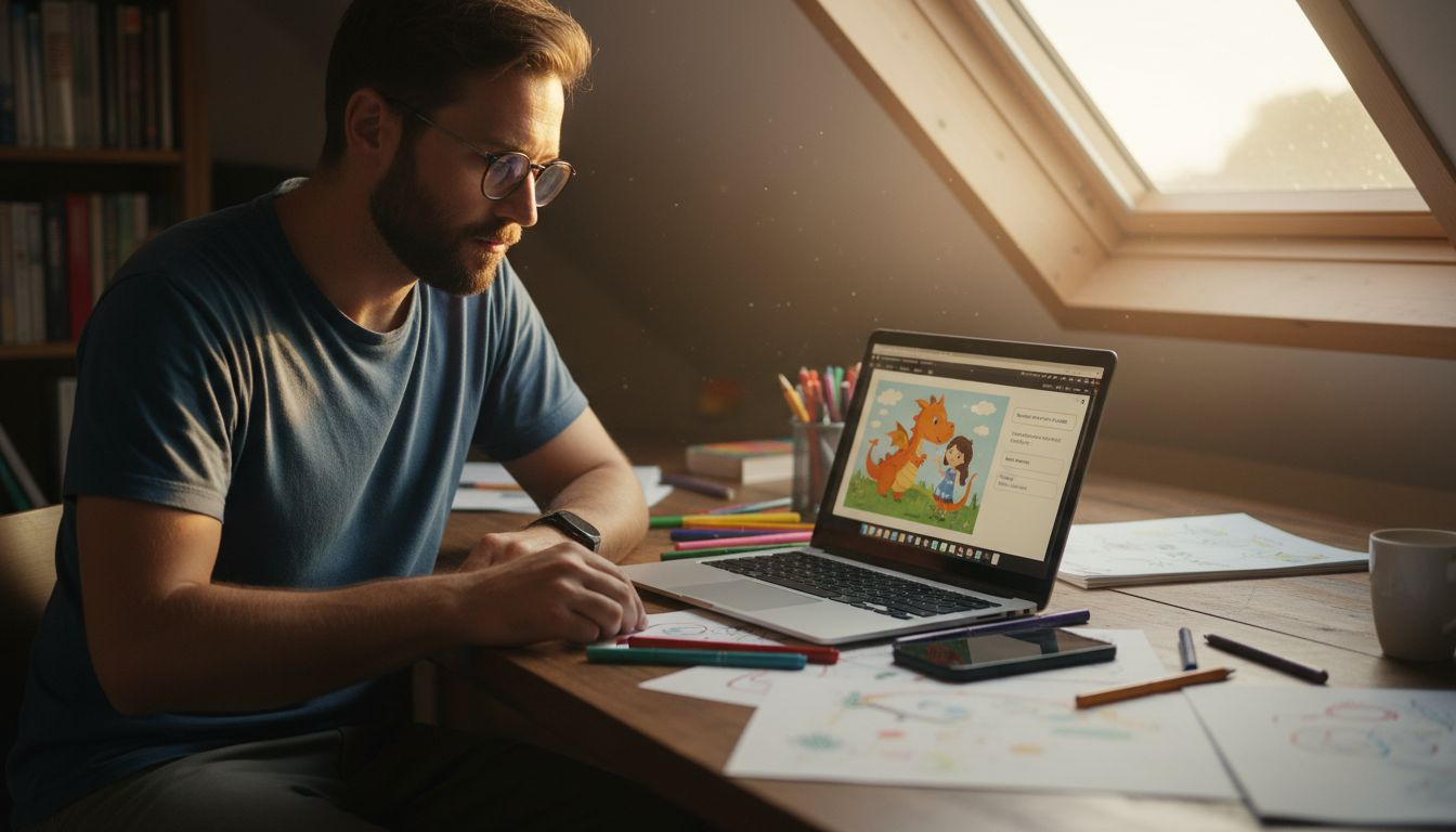 Ein Designer entwickelt individuelle Gestaltungsmöglichkeiten für Kinderbücher.