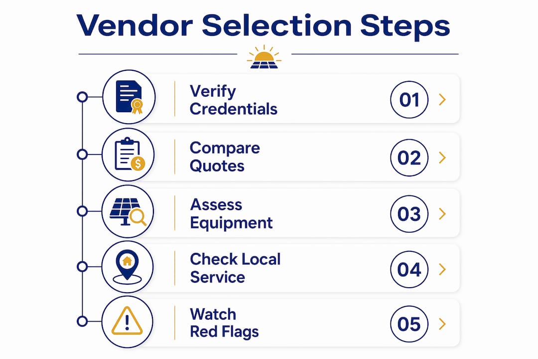 Infographic detailing solar vendor selection steps