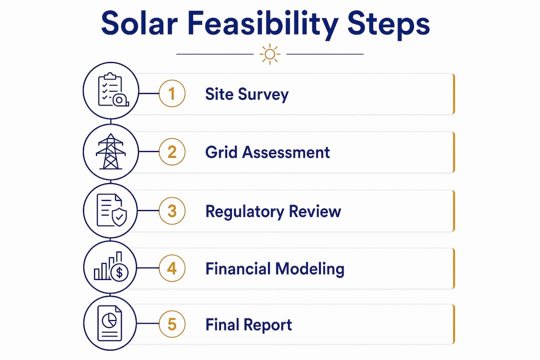 Infographic showing solar feasibility study steps