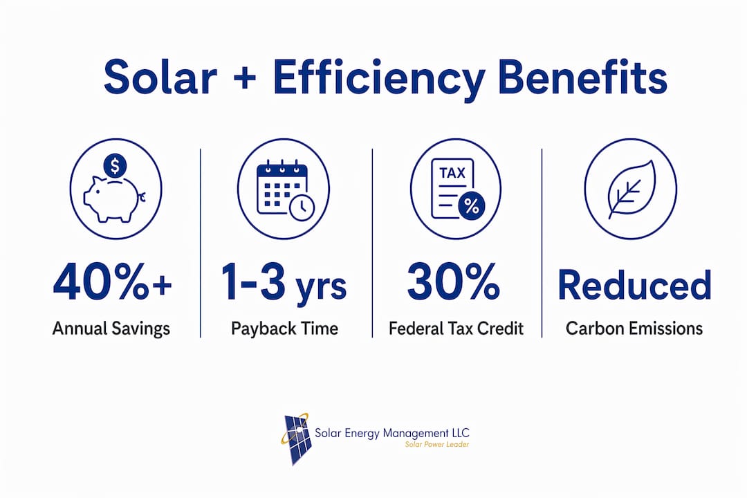 Infographic showing key savings and benefits of solar with efficiency
