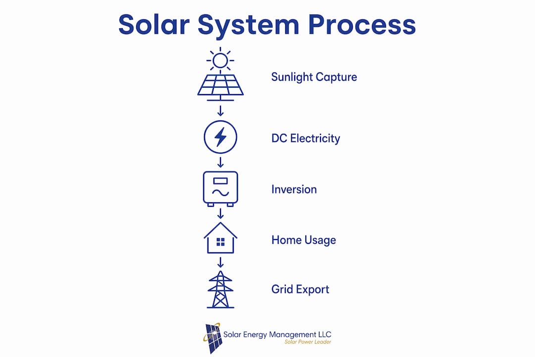 Infographic illustrating residential solar system process