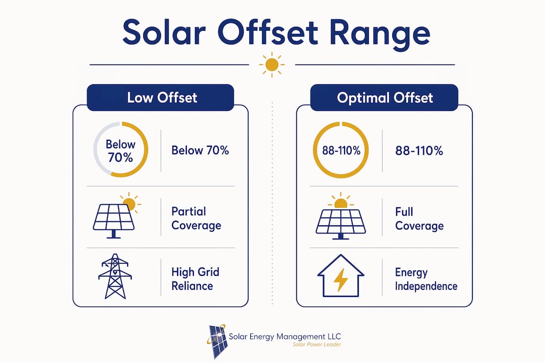 Infographic comparing solar offset ranges and characteristics