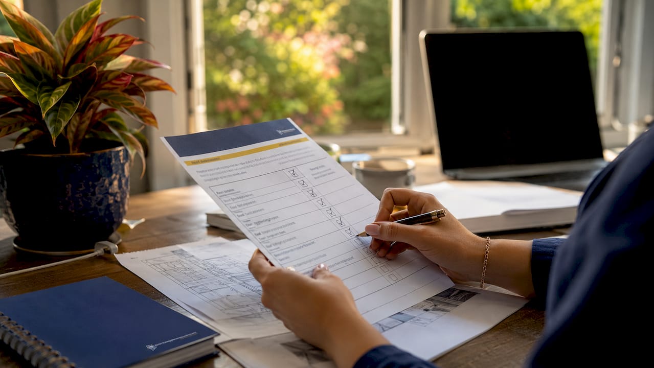 Hand marking solar roof assessment checklist