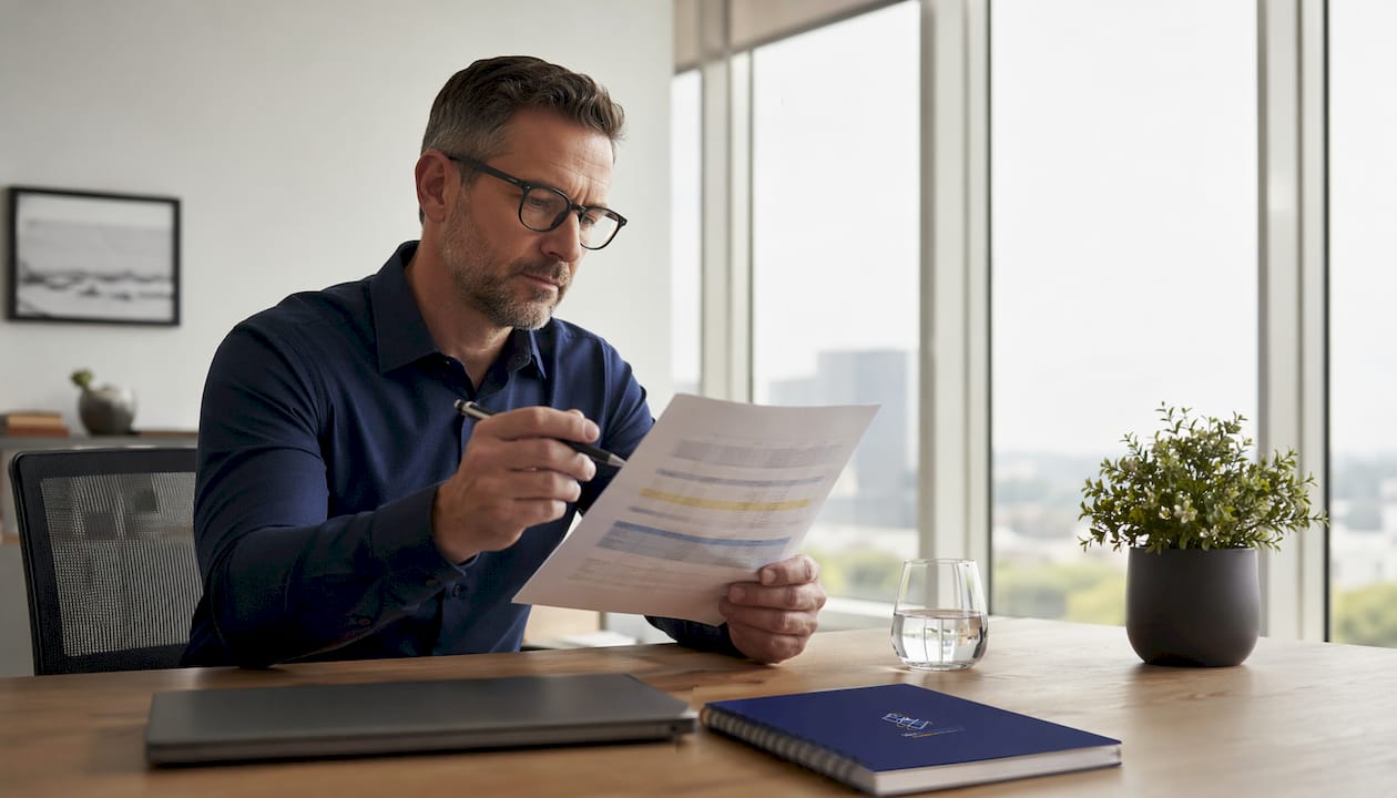 Facility manager reviewing solar billing details
