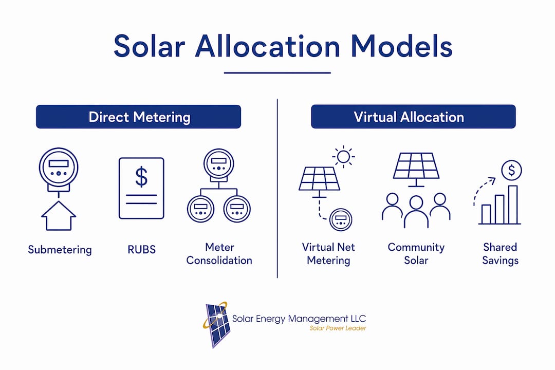 Infographic comparing multi-tenant solar allocation models