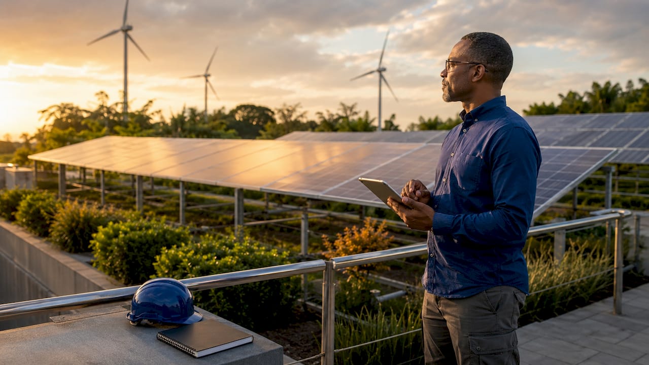 Engineer inspecting renewable energy facility
