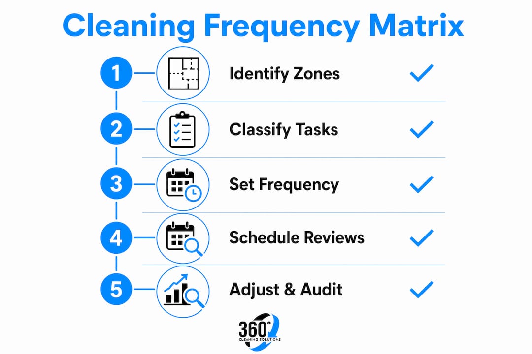 Infographic showing cleaning task frequency steps