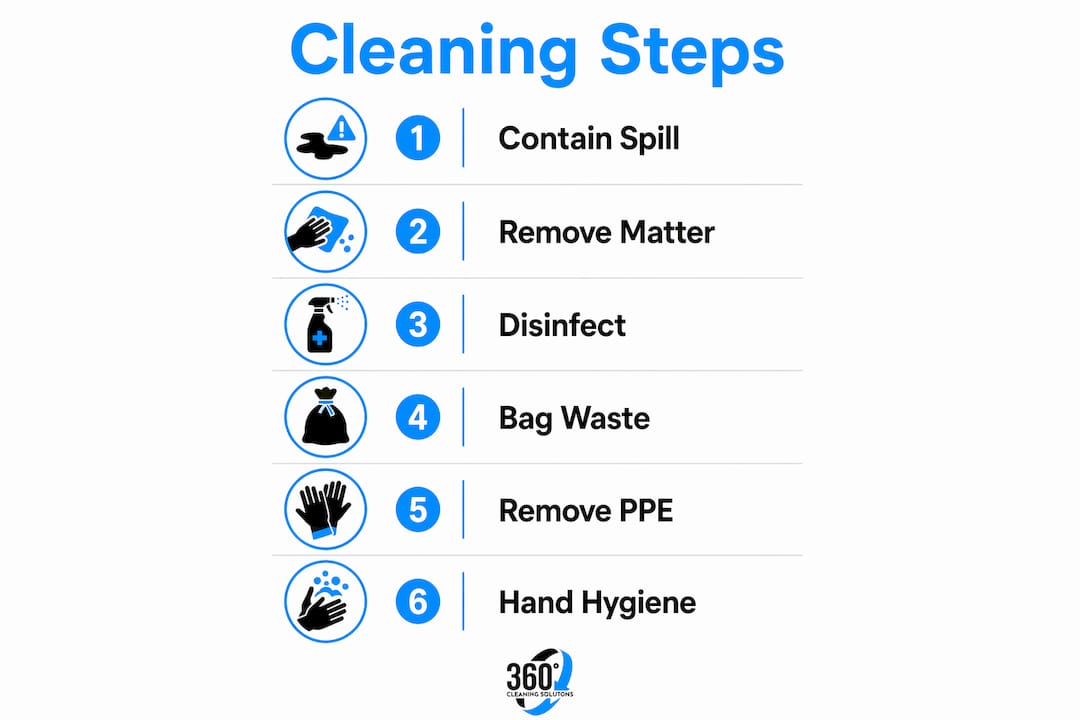 Infographic illustrating steps for medical waste cleaning