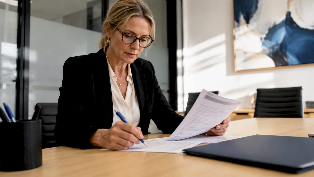 Clinical manager reviewing cleaning compliance documents