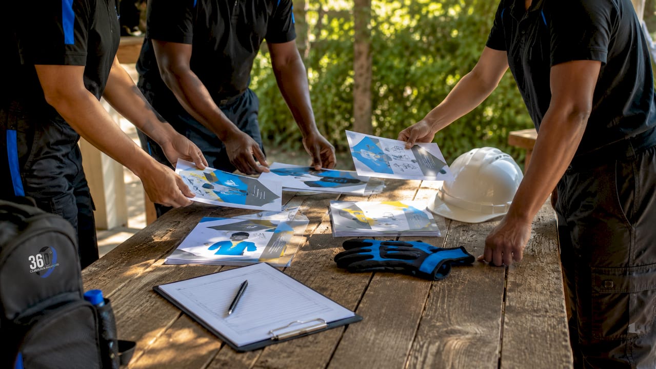 Hands organizing cleaning safety training materials