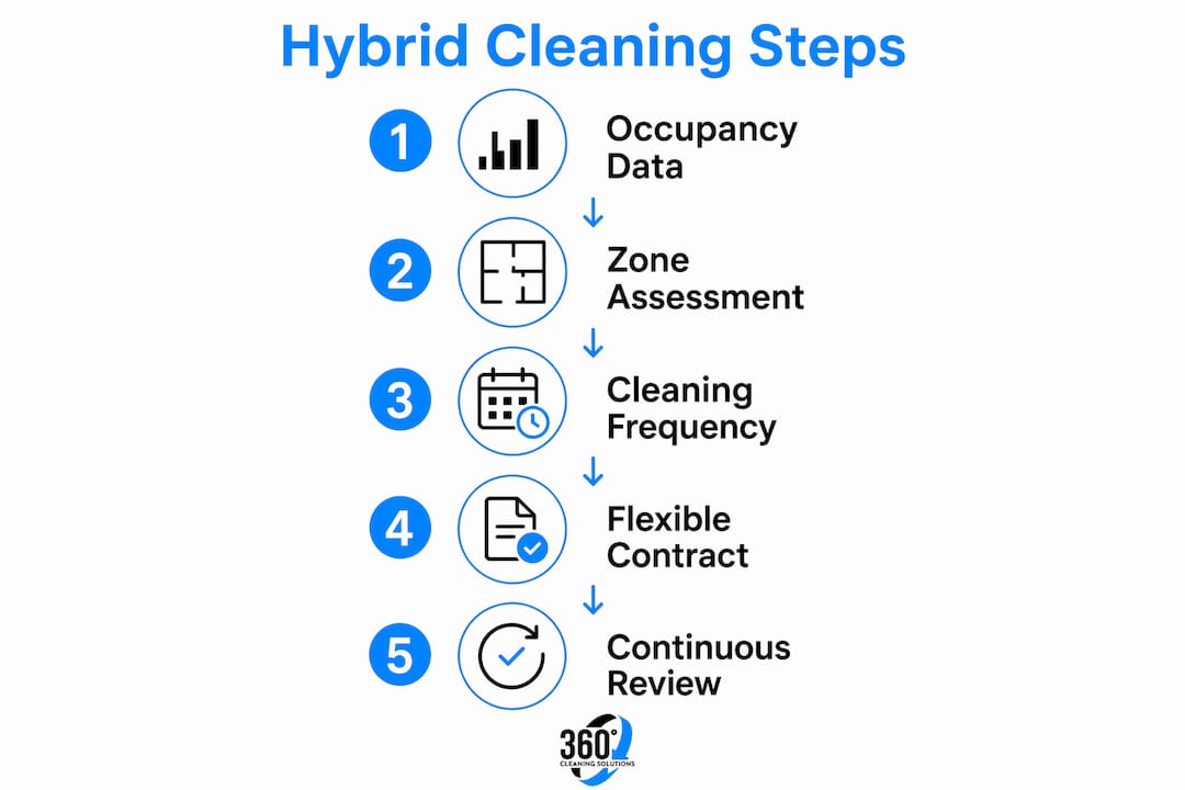Infographic illustrating hybrid cleaning schedule steps