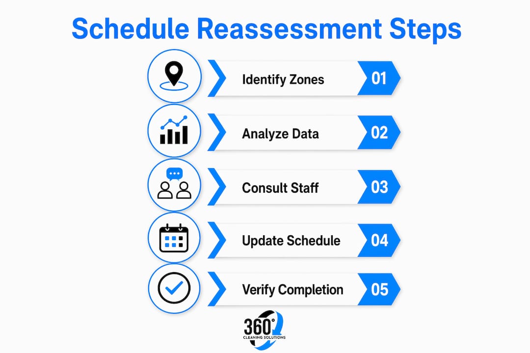 Infographic outlining cleaning schedule reassessment steps
