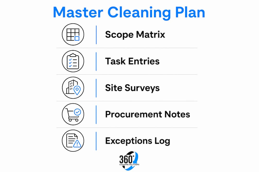 Infographic showing master cleaning plan key components