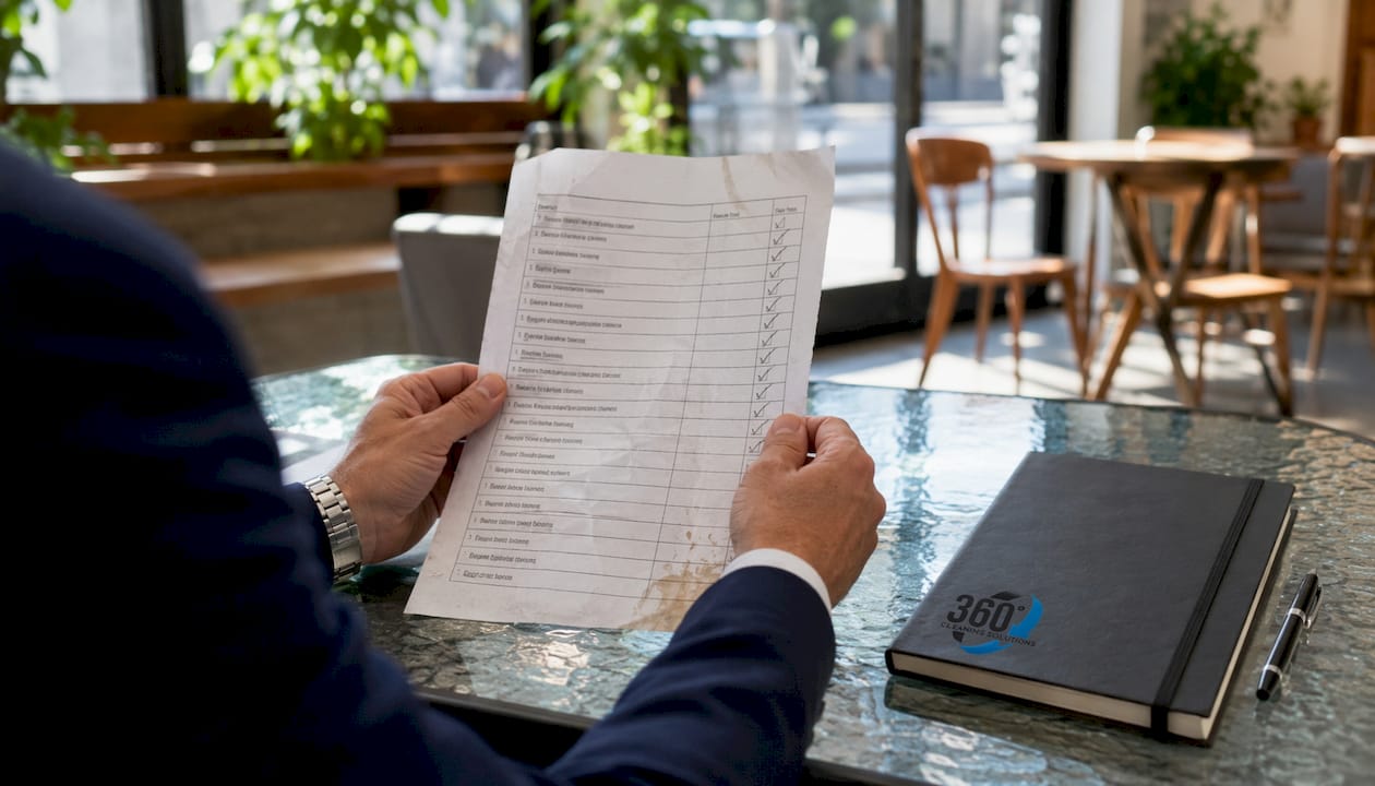 Hands holding office handover checklist with packed box