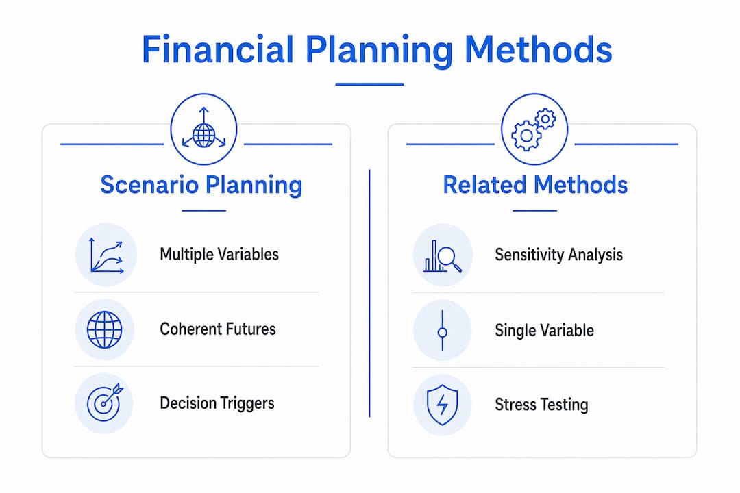 Infographic comparing scenario planning and related financial methods