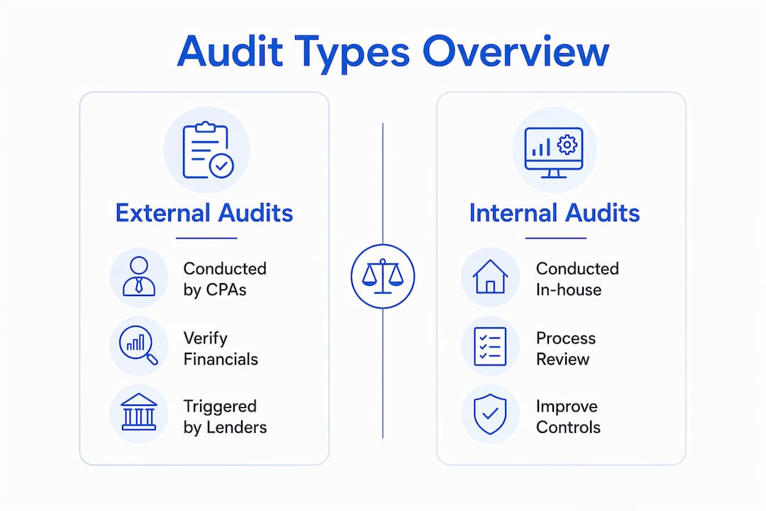 Infographic comparing small business external and internal audits
