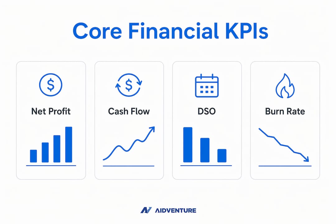 Infographic showing core financial KPIs for business tracking
