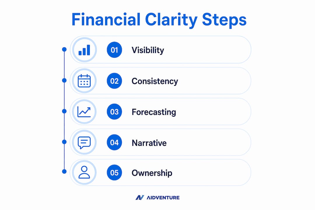 Infographic illustrating five steps to financial clarity
