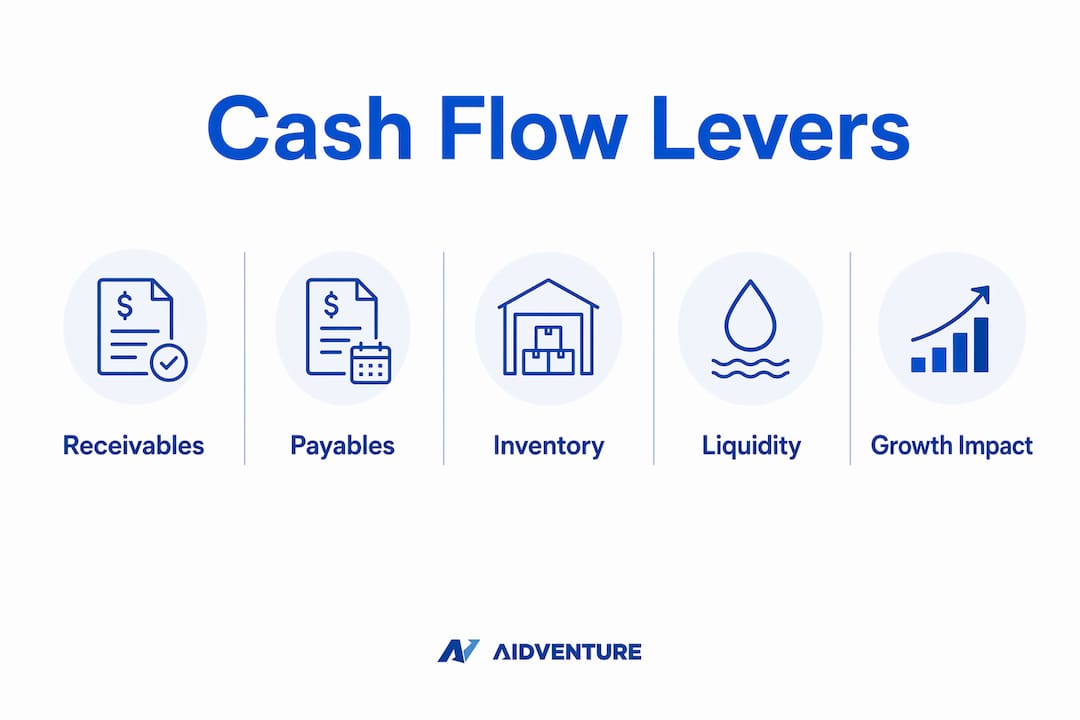 Infographic of cash flow management operational levers hierarchy