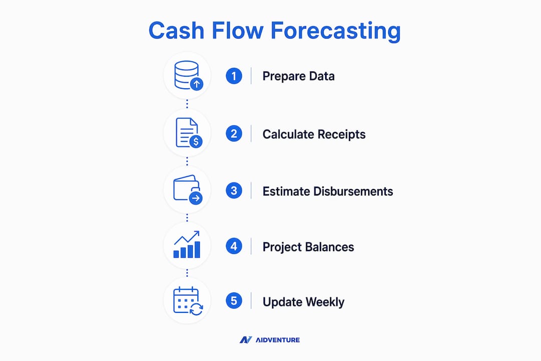 Infographic illustrating cash flow forecasting steps