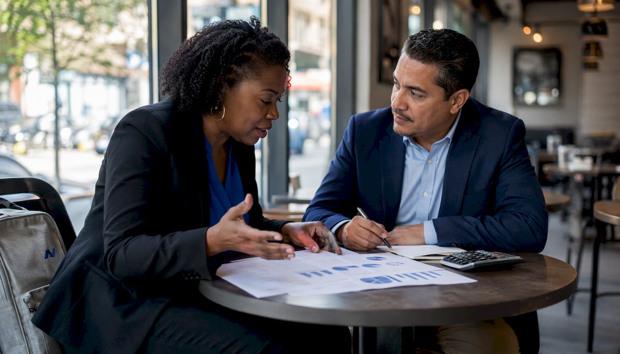 Two professionals discussing fractional CFO services