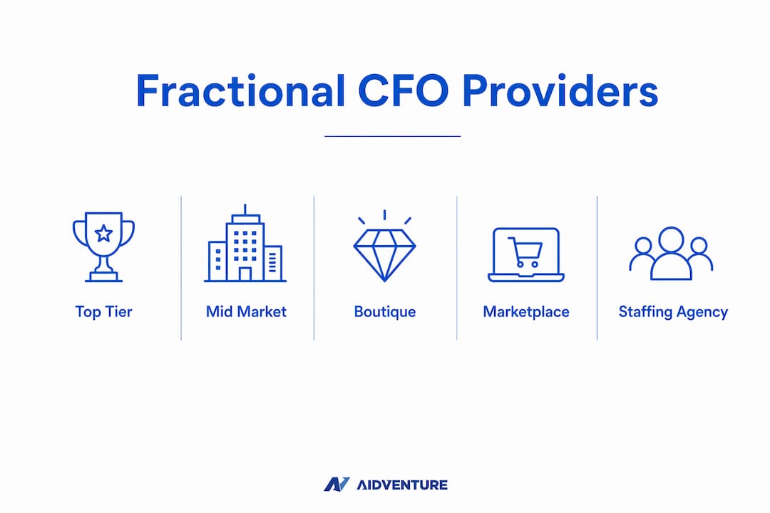 Infographic showing ranked fractional CFO provider types