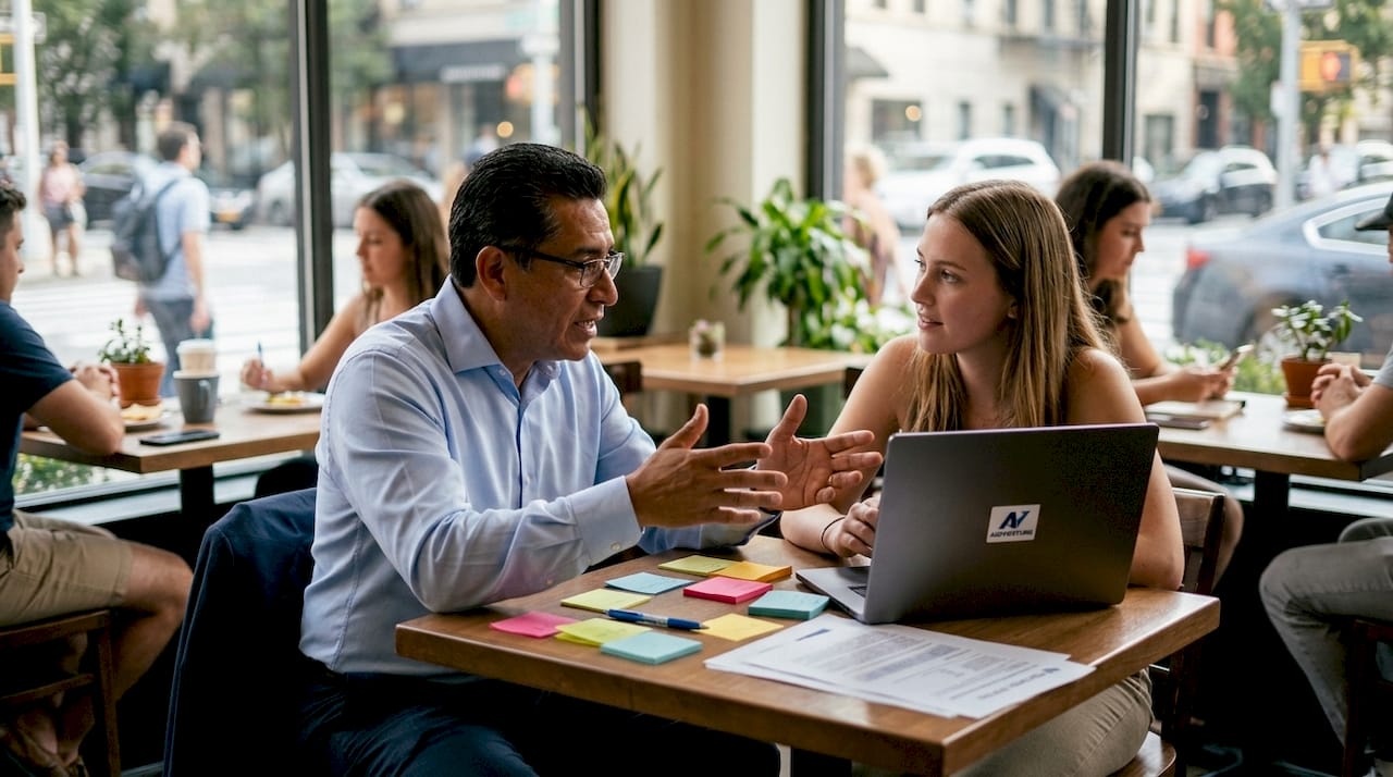 Consultation between finance expert and entrepreneur