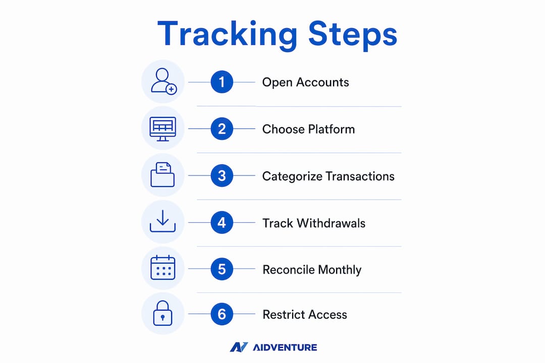 Infographic showing steps to track finances in unified system