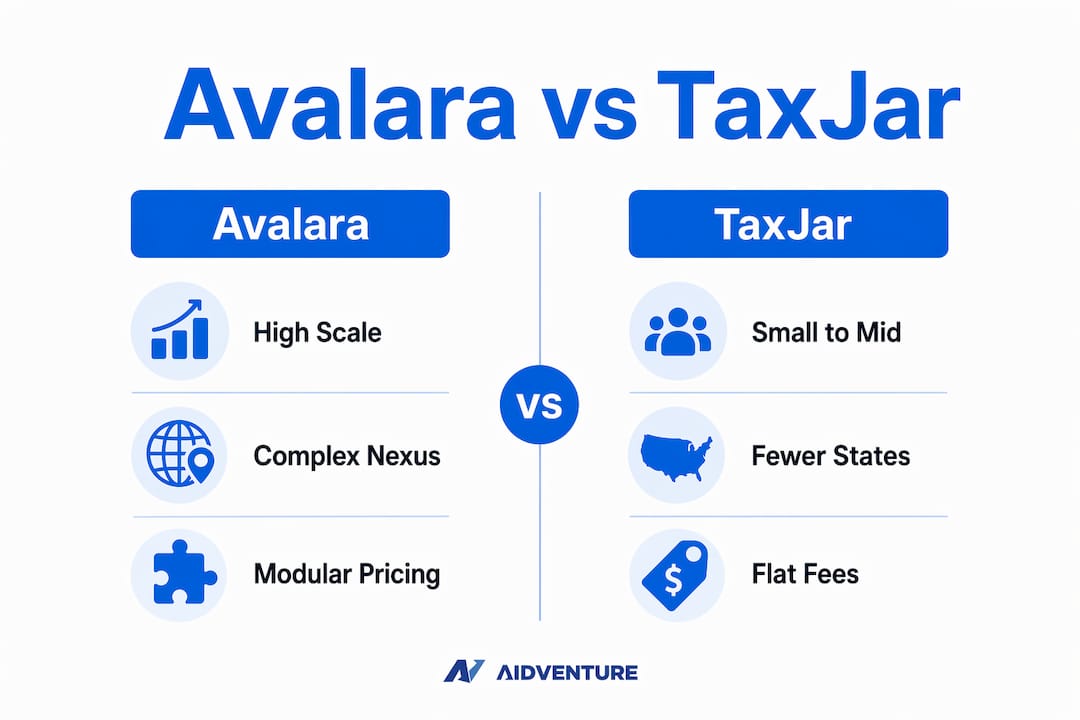 Infographic comparing Avalara and TaxJar key features