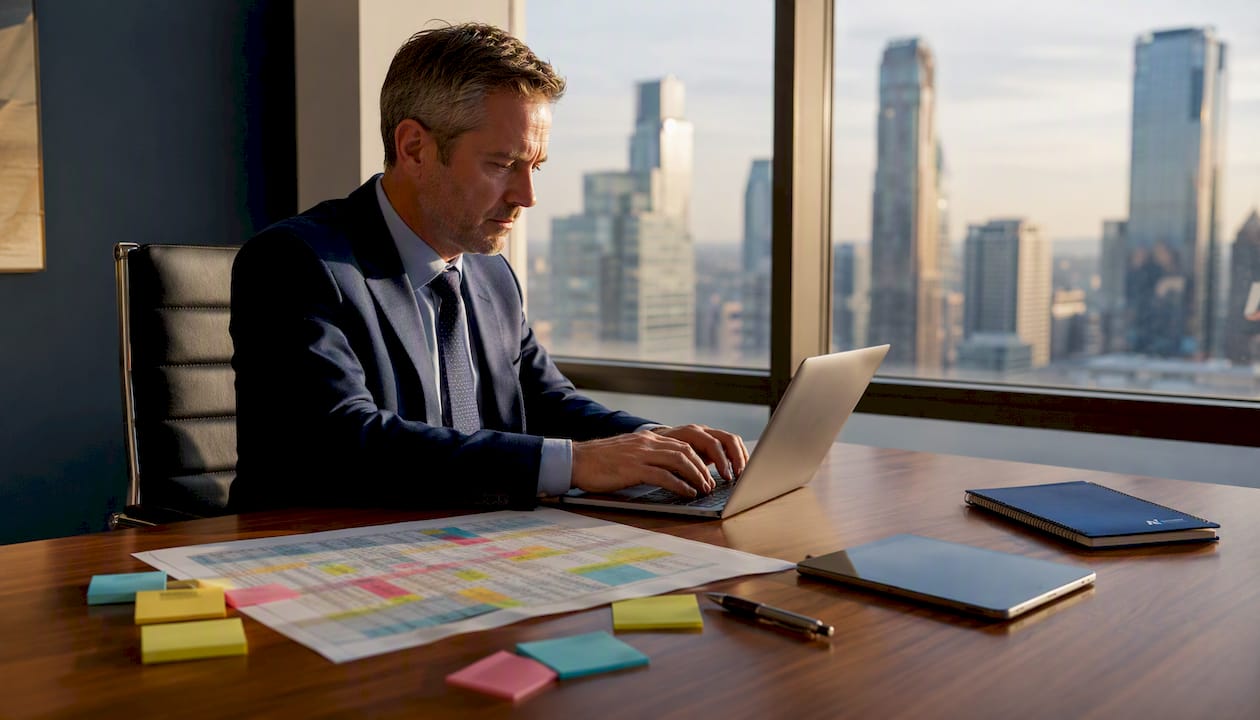 Finance lead reconciling cap table on laptop