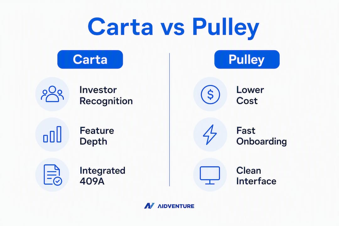 Infographic comparing Carta and Pulley features