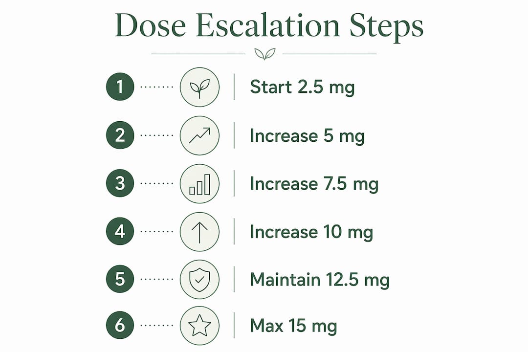Infographic outlining tirzepatide dose escalation steps