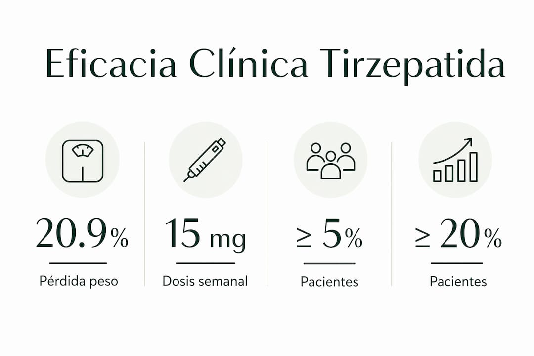 Infografía con los datos más relevantes sobre la efectividad de la tirzepatida