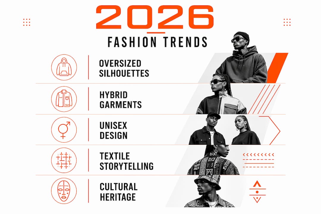 Infographic illustrating 2026 African fashion trends