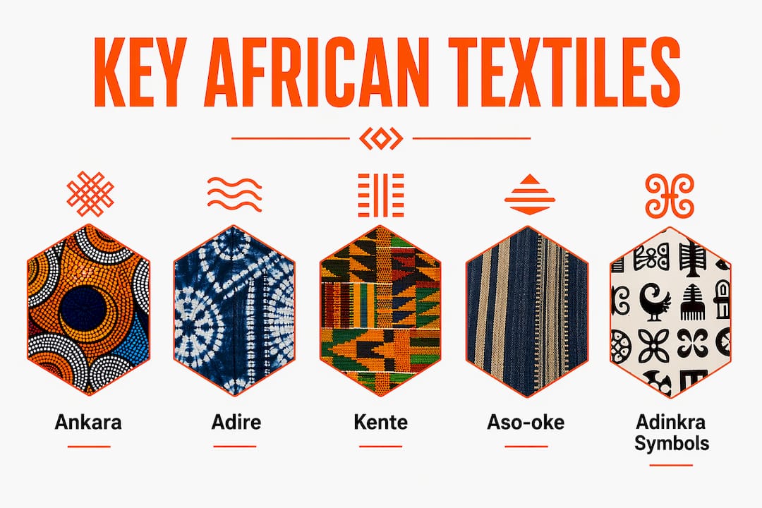 Infographic showcasing key African textiles