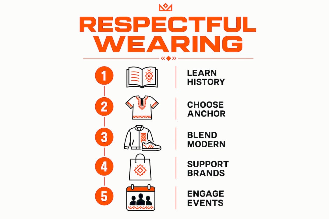 Infographic illustrating respectful cultural apparel wearing steps