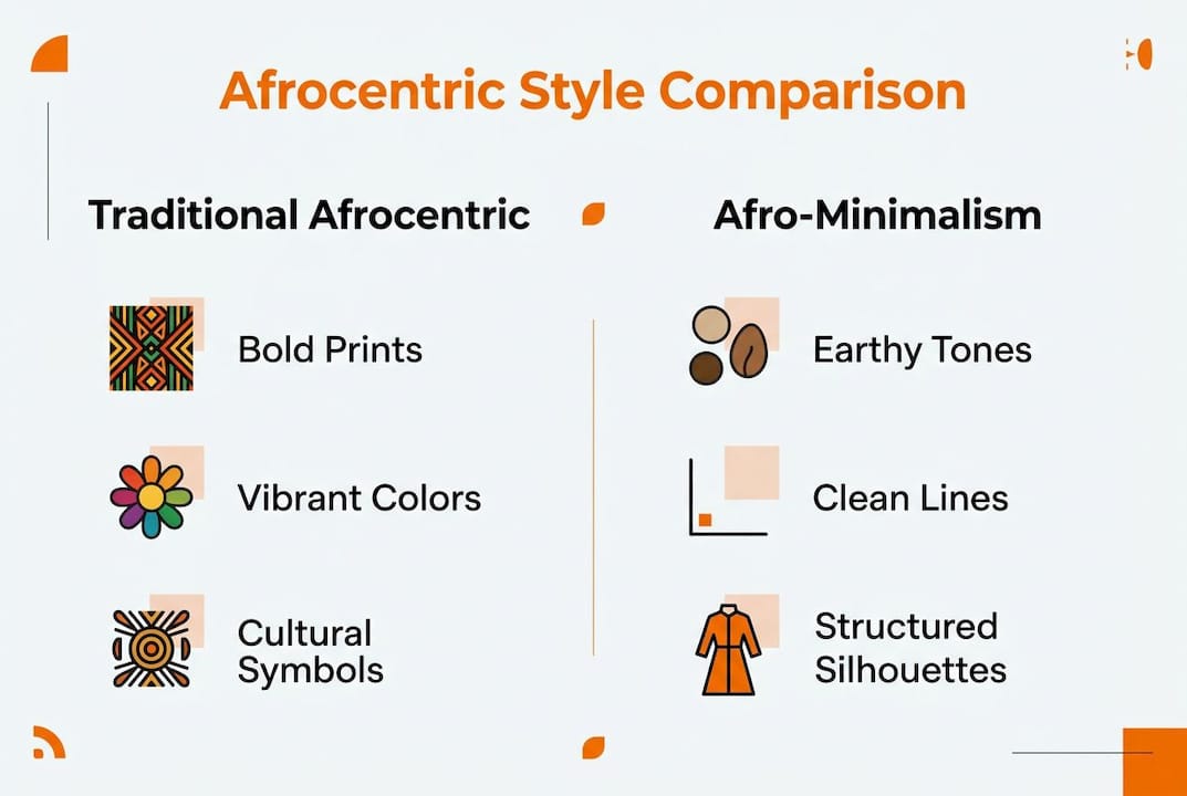 Infographic comparing traditional Afrocentric and Afro-minimalism styles