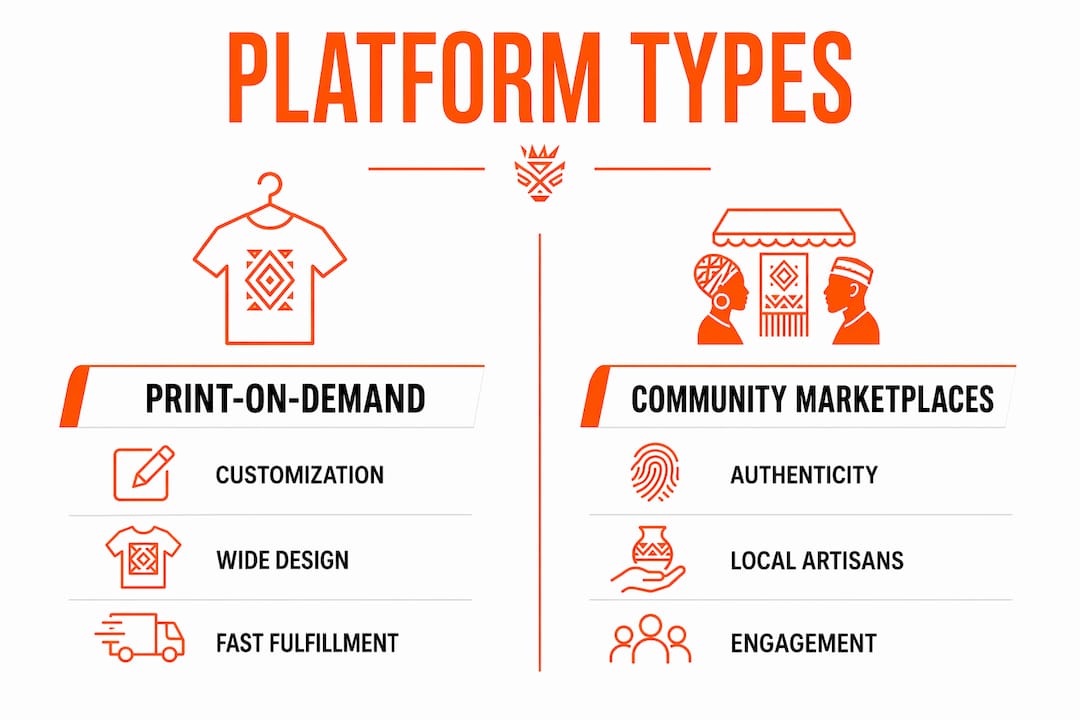 Infographic comparing print-on-demand and community marketplaces