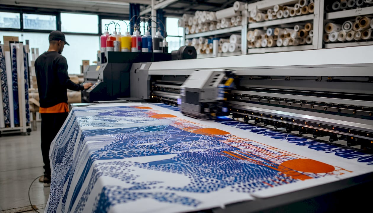 Overhead shot of digital textile printing machine