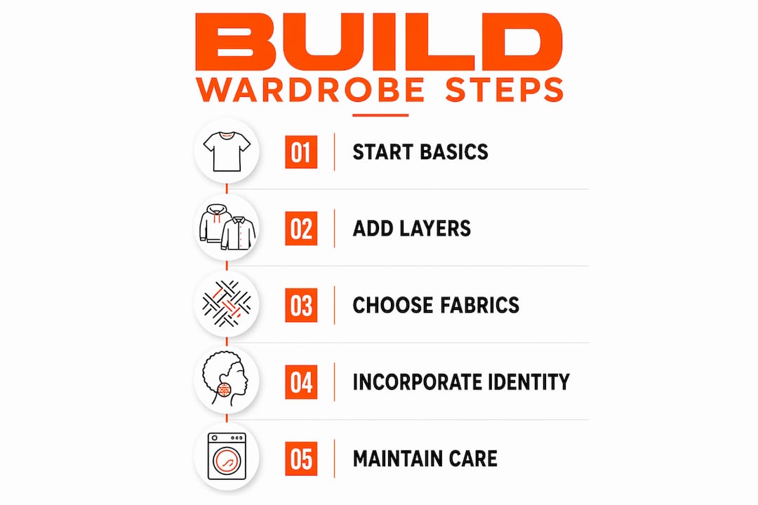 Infographic with step-by-step streetwear wardrobe guide