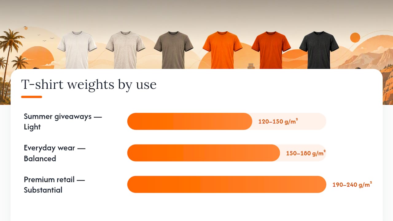 Diagram of tshirt fabric weight ranges and uses