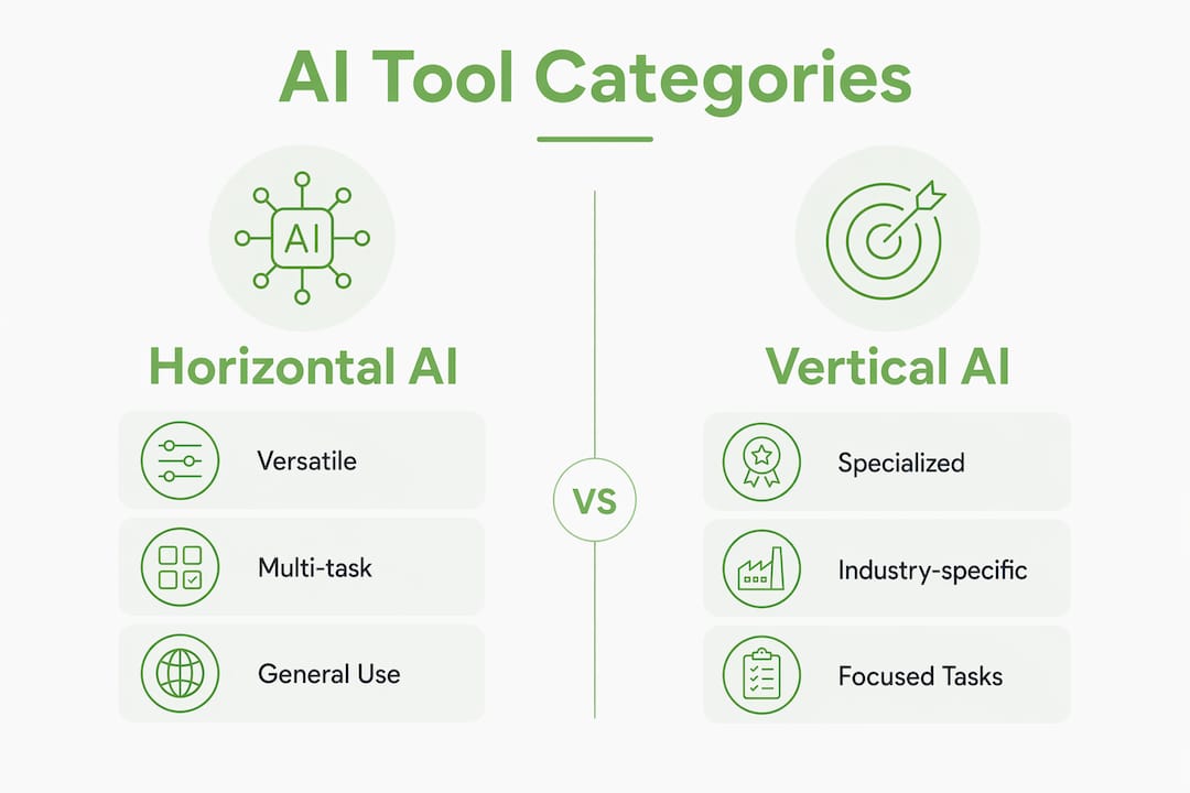 Infographic comparing horizontal and vertical AI tools categories