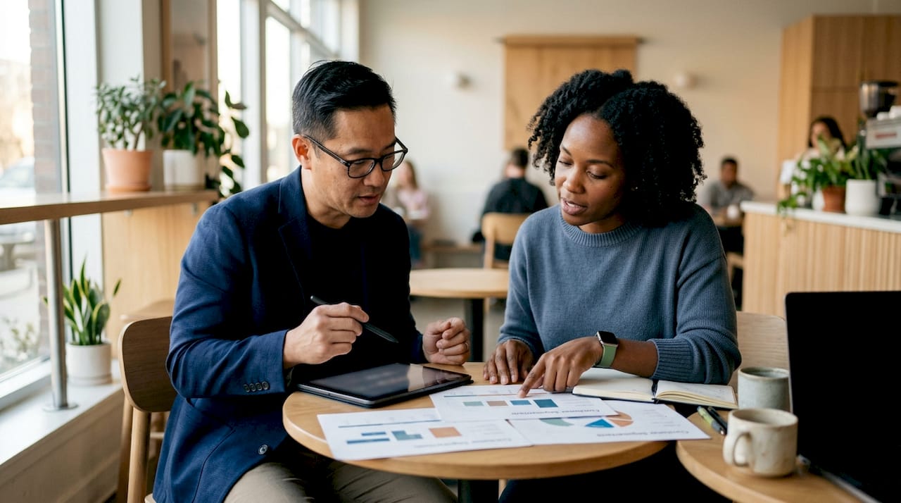 Marketing team collaborating on AI targeting strategies