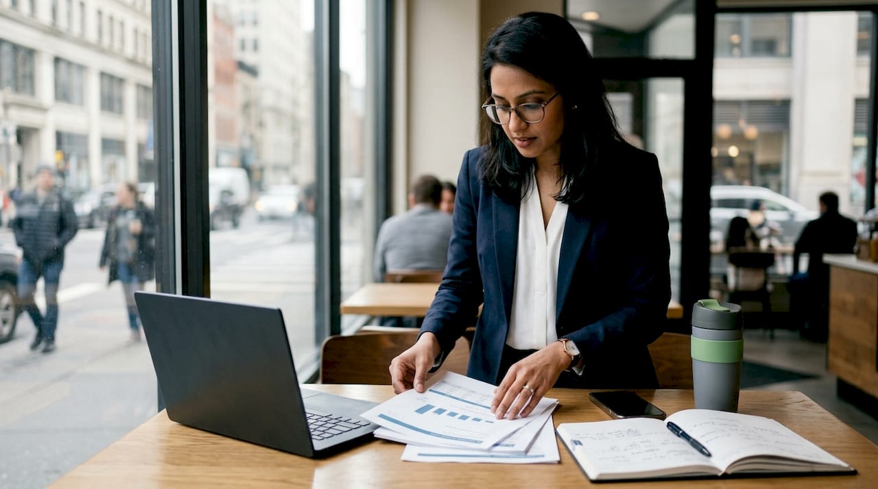 Businesswoman analyzing pricing charts