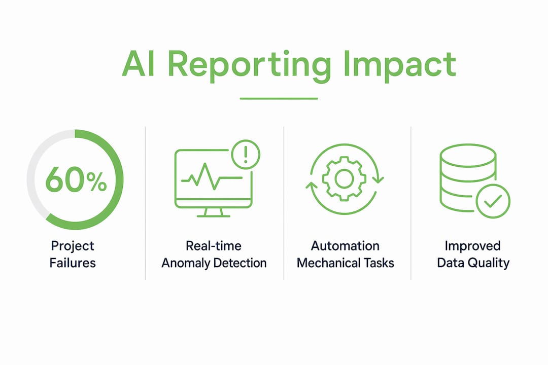 Infographic illustrating AI reporting impact statistics