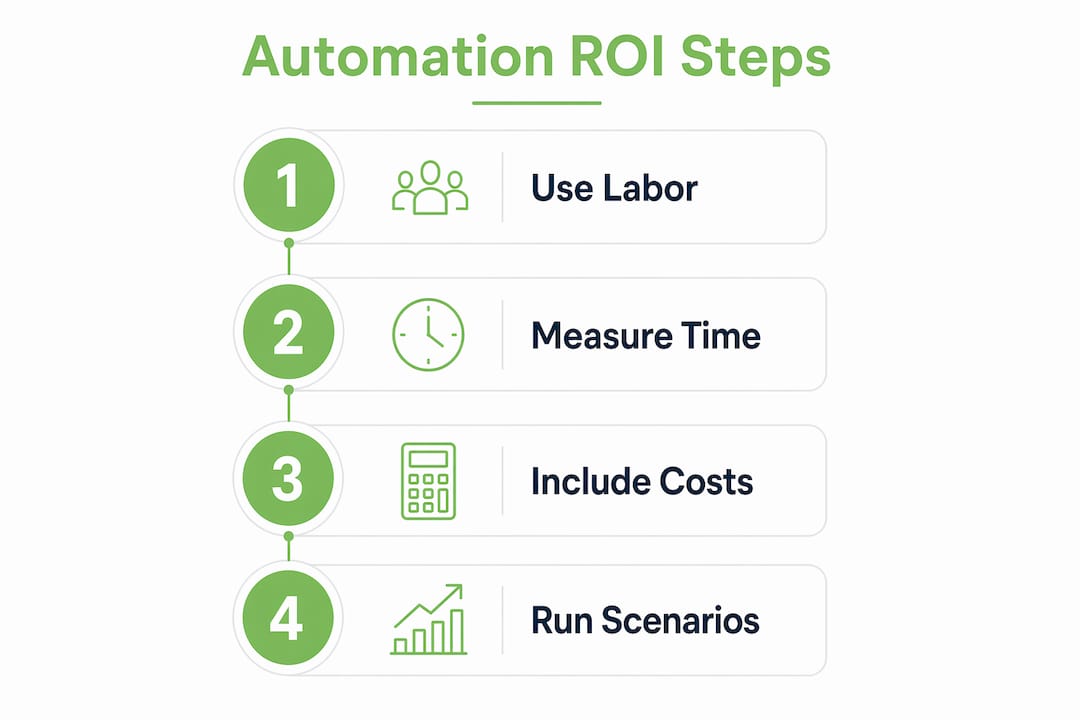 Infographic illustrating steps to calculate automation ROI