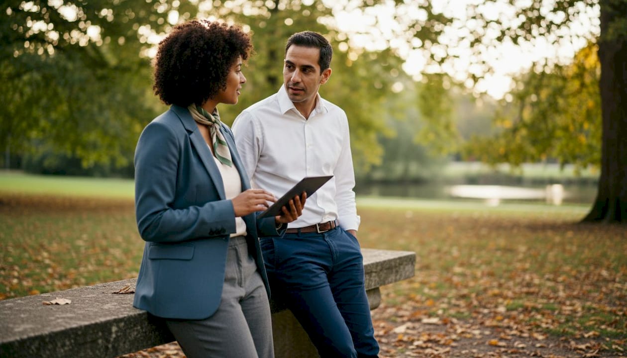 Business partners discussing BI software choices