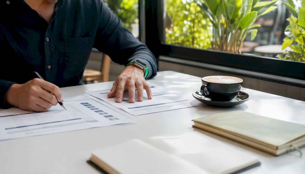 Hands sorting data inventory documents