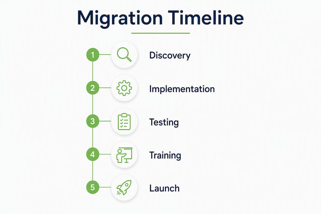 Infographic showing Kyriba migration timeline steps